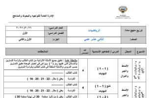 توزيع منهج رياضيات الصف الثاني عشر علمي الفصل الأول 2026-2027