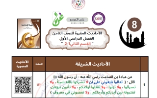 الأحاديث المقررة للقسم الثاني تربية اسلامية الصف الثامن الفصل الأول