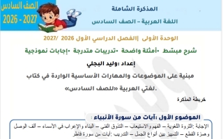 مذكرة شاملة للوحدة الأولى لغة عربية الصف السادس الفصل الأول 2026-2027 أ وليد البجلي