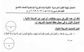 نموذج إجابة امتحان إسلامية للصف التاسع فصل ثاني #الخاص 2022-2023