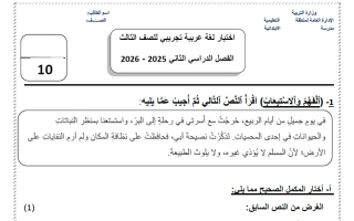 اختبار تجريبي لغة عربية الصف الثالث الفصل الثاني