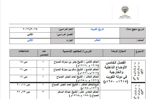توزيع منهج تاريخ الصف العاشر الفصل الثاني 2025-2026