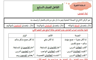 الفاعل للغة العربية الصف السابع الفصل الثاني