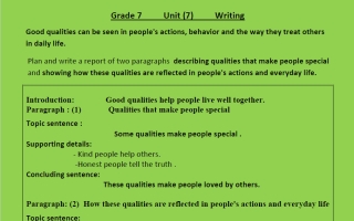 تعبير الوحدة السابعة لغة انجليزية للصف السابع الفصل الثاني أ أشرف