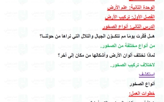حل درس أنواع الصخور علوم الصف السابع