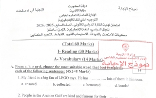 اجابة امتحان لغة انجليزية الصف السابع الفصل الأول #التعليم الخاص