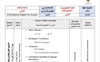 توزيع منهج لغة انجليزية الصف الثاني الفصل الثاني
