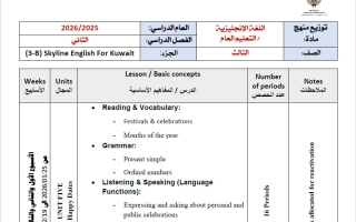 توزيع منهج لغة انجليزية الصف الثالث الفصل الثاني