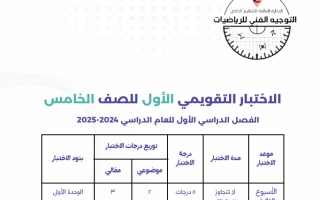 الاختبار التقويمي 1 رياضيات خامس ابتدائي التوجيه الفني 2024-2025