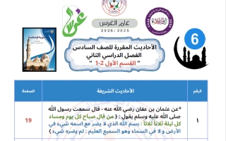 الأحاديث المقررة تربية اسلامية الصف السادس الفصل الثاني