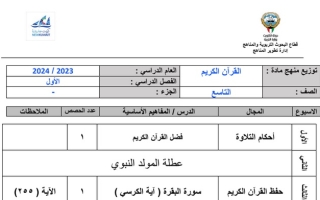 توزيع منهج القرآن تاسع متوسط ف1 #2023-2024