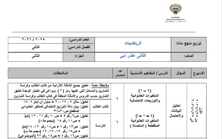 توزيع منهج رياضيات الصف الثاني عشر أدبي الفصل الثاني 2025-2026