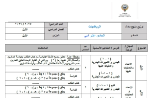 خطة منهج احصاء الصف الحادي عشر أدبي الفصل الأول 2025-2026