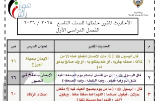 الأحاديث المقرر حفظها تربية اسلامية الصف التاسع الفصل الأول أ عبد العزيز الرشيدي