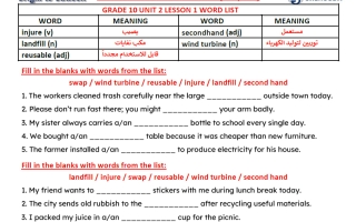 تمارين للوحدة الثانية لغة انجليزية الصف العاشر الفصل الأول 2026-2027