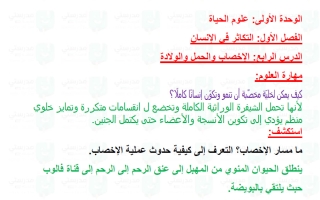 حل درس الاخصاب والحمل والولادة علوم الصف التاسع الفصل الأول