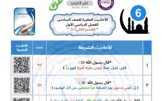 الأحاديث المقررة للقسم الثاني تربية اسلامية الصف السادس الفصل الأول