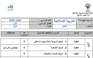 توزيع منهج إسلامية عاشر ف1 #2023-2024
