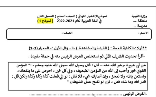 نموذج الاختبار النهائي (1) عربي سابع ف2 #أ. سميرة بيلسان 2021 2022