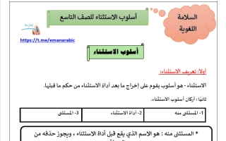اسلوب الاستثناء للغة العربية الصف التاسع الفصل الثاني