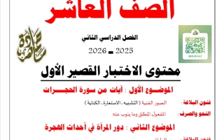 الاختبار القصير الأول للغة العربية الصف العاشر الفصل الثاني 2025-2026 أ حمادة ماهر