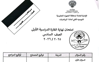 اختبار نهائي رياضيات الصف السادس الفصل الأول #الجهراء