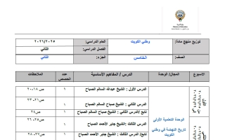 توزيع منهج اجتماعيات الصف الخامس الفصل الثاني