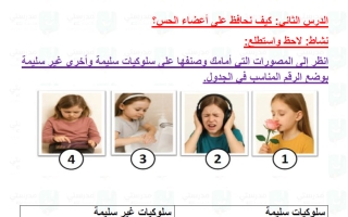 حل درس كيف نحافظ على أعضاء الحس علوم الصف الأول