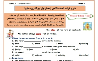 قواعد لغة انجليزية الصف الثامن الفصل الأول