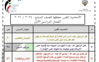 الأحاديث المقرر حفظها تربية اسلامية الصف السابع الفصل الأول أ عبد العزيز الرشيدي