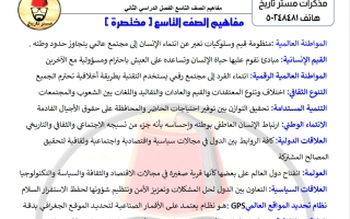 مفاهيم اجتماعيات الصف التاسع الفصل الثاني