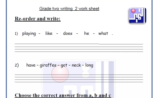 أوراق عمل اختبار (الكتابة) لغة انجليزية الصف الثاني الفصل الأول