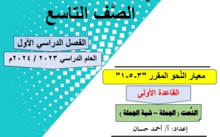 مذكرة النعت الجملة- شبه الجملة نحو عربي تاسع الفصل الأول #أ. أحمد حسان 2023-2024