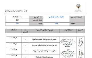 توزيع منهج اجتماعيات الصف الثامن الفصل الأول 2026-2027