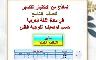 نماذج الاختبار القصير عربي تاسع الفصل الأول#أ.هيام البيلي 2023 2024