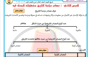 مذكرة درس مصادر دراسة التاريخ وخطوات البحث فيه تاريخ الصف العاشر الفصل الأول أ محمد علي